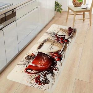 VIKAMA Autumn-Themed Decor Kitchen & Bathroom Floor Mats With Warm Candle Design Flannel Rug for Entryway Dining Area Carpet