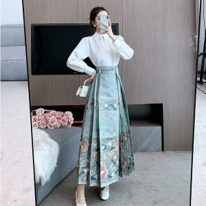 New Chinese Style Hanfu Semi-skirt Set Women's Spring Autumn Small Size Complete Outfit A-line Shape Other Material 100%