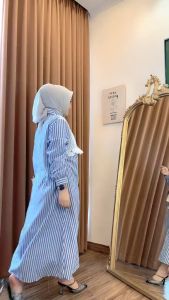 ZARRA MIDI DRESS COTTON SALUR MIX BRUKAT GAMIS SALUR KOMBINASI MIDI DRES STRIPE MIX BRUKAT MEWAH