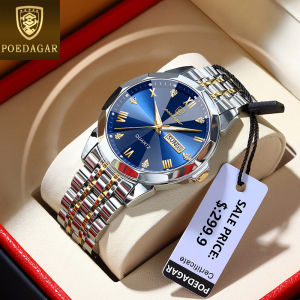 POEDAGAR wrist watch for mens water proof 2024 hot sale original luxury stainless steel diamond roman calendar luminous business watch