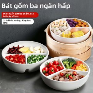 BICITU | Đĩa Chuẩn Bị Bữa Ăn 3 Ngăn Có Nắp Có Thể Hâm Sôi Lò Vi Ba