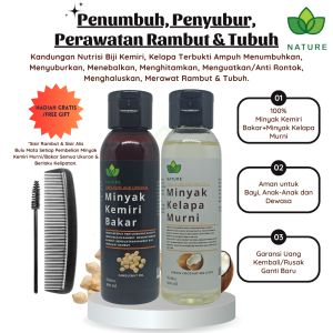 PAKET HEMAT Nature Minyak Kemiri Bakar/Murni Dan Minyak Kelapa Murni Virgin Coconut Oil VCO 100% Asli Original Penumbuh/Penyubur/Perawatan Rambut/Kulit/Kesehatan Tubuh 100ml
