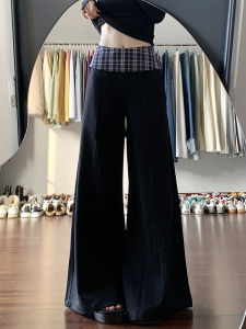 Quần Ống Rộng Kẻ Caro Đen Xếp Ly Cạp Cao Rộng Rãi Thiết Kế Quần Dài Thường Ngày Cho Nữ Mùa Xuân 2025 Quần Ống Đứng