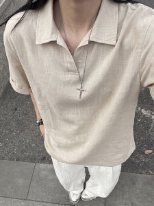 ZHUOCAN | Summer Mens Old Money Style TENCEL-Like Linen Short Sleeve Polo Shirt