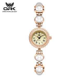 นาฬิกา OPK สำหรับผู้หญิงสายโลหะกันน้ำไม่ขึ้นสนิมเดิมสวยหรูสไตล์เกาหลีหรูหรามุกควอตซ์นาฬิกาสตรี
