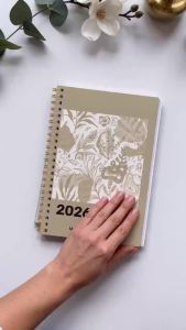2026–2027 A5 Monthly Planner Spiral Notebook Beige Botanical Cover 24-Month Calendar Agenda Organizer for Work & Study