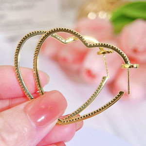 SEQUITO Gorgeous Ladies Ear Decoration Jewelry Yellow Gold Plated Full Micro Pave AAA CZ Zirconia Personality Prom Party Big Hoop Heart Earrings SE883