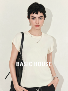 Basic House | Apricot Color Round Neck Short Sleeve Summer Knit Top