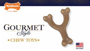 Nylabone Gourmet Style Strong Chew Wishbone Puppy Chew Toy สำหรับลูกสุนัข รสเนยถั่ว - Peanut Butter Dog Toy
