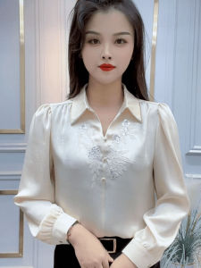 เสื้อเชิ้ตคอปกปิดกระดูกสันหลังแขนยาวผู้หญิงฤดูใบไม้ผลิใหม่ H แฟชั่นแม่หลวมๆ กระชับสัดส่วนเสื้อตัวบน