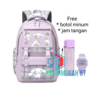 Tas Ransel Sekolah Anak Perempuan Cinnamoroll Gratis Botol Minum Jam Tangan Tas Ransel Backpack Sekolah SD SMP Tas Ransel