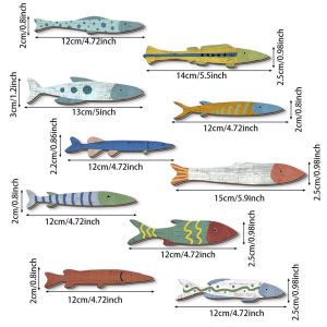 10Pcs Rustic Wooden Fish Wall Decor Set Coastal Nautical Fish Wall Art