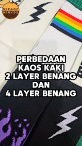 Kaos Kaki Oldschool Abu Misty Motif Garis 3 Black & Red (4LAYER BENANG) No. G27