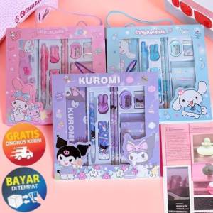 MIKADO - KP183 KOTAK PENSIL ANAK SET 7 IN 1 STATIONARY ANAK SEKOLAH SANRIO ALAT TULIS SET KOTAK PENSIL KARAKTER KUROMI MURAH LUCU