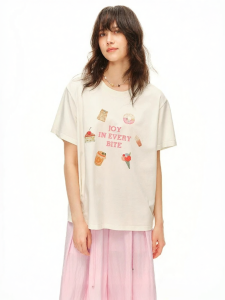 DUSHU | Bespoke Split Style Beige Loose Oversized Printed T-Shirt