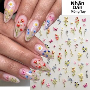 1 Bộ Miếng Dán Móng Tay 5D Nổi Hình Hoa Cúc Hoa Chuông Hoa Oải Hương Bướm Hoa Dại Hoa Khô Dán Tự Nhiên