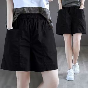 100% Pure Cotton Workwear Shorts Womens Loose Wide Leg Thin High Waist Five-Quarter Pants Korean Style Summer New Arrival