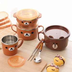 South Korea Childrens Bowl 304 Stainless Steel Soup Bowl with Lid Only for Pupils Tableware Rice Bowl Noodle Bowl Baby Chopsticks Spoon