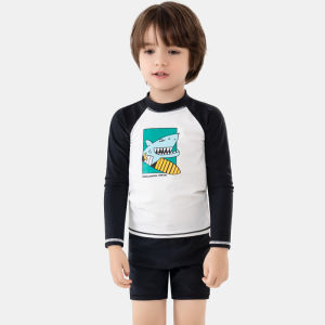 Momasong ชูดว่ายน้ำเด็กแบบแยกแขนยาวการป้องกันแสงแดดชายหาดแห้งเร็วชูดว่ายน้ำชูดกางเกงขาสั้นเด็กชาย