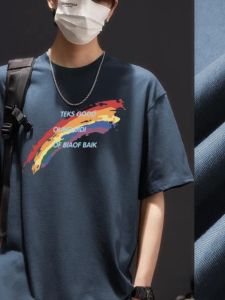 Pure Cotton Short-Sleeved T-shirt Men Print Summer Ins Trendy Hong Kong Style Simple Tops Handsome Loose Short-Sleeved T-shirt