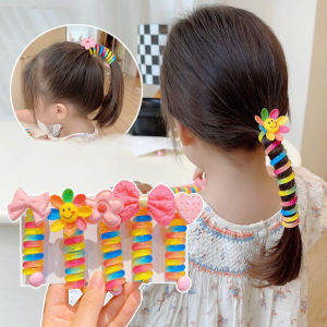 Candy Color Flower Hair Ties Bowtie Childrens Curly Phone Line Hair Loop Girls High Ponytail Hair Band Candy Colored Hair Rope