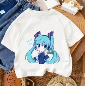 Bandai | 2026 Summer Crew Neck T Shirt For Boys Girls Cute Kawaii Hatsune Miku Cartoon Fashion Street Outfit 3-14Y