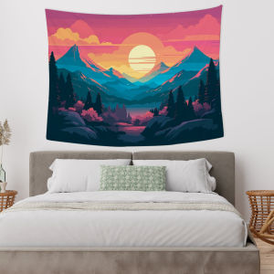 VIKAMA Gradient Sunset Mountain Forest Tapestry Fresh Forest Background Cloth Living Room Dormitory Decoration Room Decoration