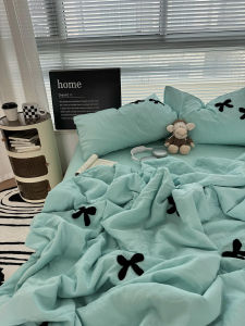 Summer  Light Blue Four-Piece Quilt Set Soft Towel Embroidered Air Conditioner Quilt Single Double Thin Comforter