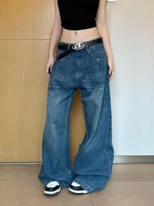 Loose Wide Leg Double Pleat Casual Jeans Pure Color Men Women Autumn Winter Long Trousers Fashion Brand Love Fashion