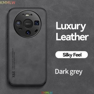 Ốp Điện Thoại Da Cao Cấp Từ Tính Cho Huawei Mate 60/70/80 Pro Max Với Giá Đỡ Xe Hơi Bằng Kim Loại Chống Vân Tay