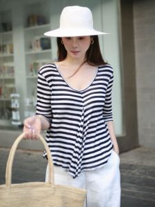 YUEZHONGWEI | Áo Thun Tay Ngắn Thiết Kế Dây Xích Không Đều Giúp Gọn Gàng