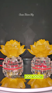 Đèn Hoa Sen Lưu Ly Có Sẵn LED Cao Cấp CHÂN THIỆN MỸ Trang Trí Bàn Thờ Vật Phẩm Thờ Cúng HSLL-15