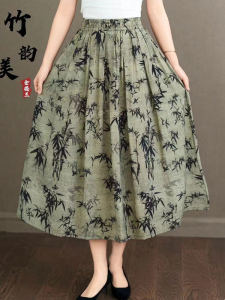 New Chinese Style Floral Skirt Summer New Mothers Clothes H Fashion Elastic Waist Easiest for Match Loose Slimming A- line Skirt