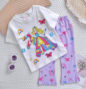 (11-46KG) đồ bộ bé gái - tay ngắn quần dài loe thun borip đẹp co giãn màu đẹp y hình 225