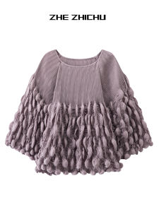 Womens Bubble Sleeve Shirt Casual Commute Style Loose Fit Straight Cut Autumn New Arrival Polyester Fabric round Neck T-shirt