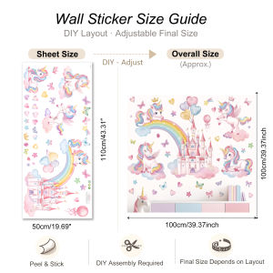 Unicorn Castle Wall Sticker for Kids Room Rainbow Nursery Wall Decal Magical Fairy Tale Bedroom Decor Removable