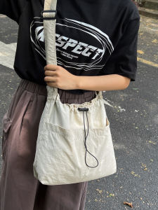 Casual Nylon Crossbody Bag Womens Drawstring Slouchy Style Versatile Messenger Bag Large Capacity Single Shoulder Commuter Bag