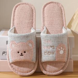 MONLEYTA | Cotton Linen Slippers Womens Spring Autumn Indoor Home Office Cute Floor Cartoon Absorbent Breathable Cloth Bottom Slippers