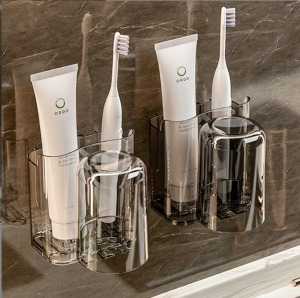 Bathroom Wall-Mounted Toothbrush Holder Luxury Toothbrush Cup Electric Toothbrush Rack Drill-Free Storage Shelf for Oral Care