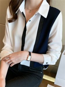 Elegant Long Sleeve Chiffon Shirt Spring Autumn Trendy Design Womens Fashionable Top Commute Style Loose Fit Ultra Short Length