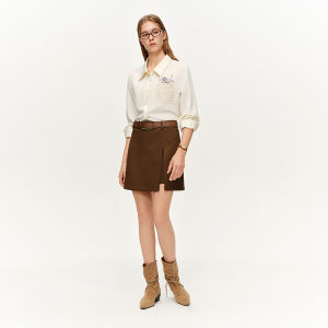 DUSHU | French Style Lazy Embroidered Shirt White