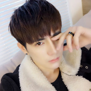 Student Mens Wig Short Hair Korean Curly Hair Realistic Cover European and American Full Headgear