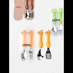 FR-C962 Sendok Set Anak Karakter Animal Stainless Steel Alat Makan / Peralatan Makan Motif Kartun