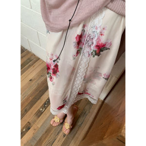 Romantic French Style Double-layer Rose Print Lace Skirt