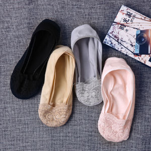 Lace Invisible Socks Cotton Bottom Thin Oralice Summer Anti-Slip Ice Silk Boat Socks Womens Breathable Seamless Slip-On Crew