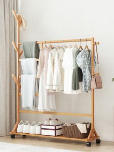 Bamboo Clothes Rack 50/60/80/100CM Coat Rack Stand Rak Baju Clothes Hanger Rak baju berdiri Pegang baju 衣帽架 衣架