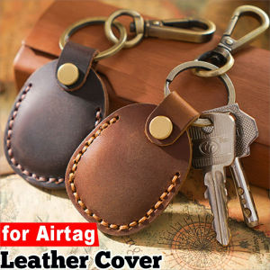 Leather Holder with Keychain For Airtag PU Leather Protective Case For Air Tag Soft Coverage Protector with Keyring for AirTags