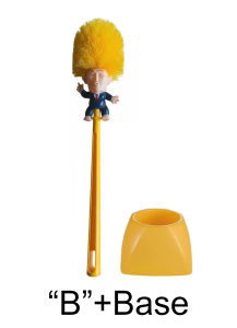 Funny Yellow Hair Cartoon Toilet Brush with Holder | Creative Bathroom Cleaner | Unique Gag Gift for Adults Friends Party Fun