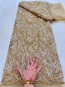 Fashion French Mesh Flowers Embroidery Bead Lace Fabric With Sequins African Nigerian Fabric For Wedding Dress