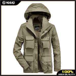 VUUG เสื้อกั๊กผู้ชายแจ็คเก็ตผู้ชายชุดลุยป่าลำลองกลางแจ้งหลายกระเป๋าแห้งเร็วเสื้อโค้ทสำหรับปีนเขา